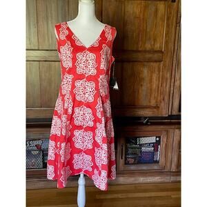 Nine West Size 8‎ Sleeveless Dress Orange w/ White Design NWT